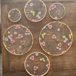 Floral Embroidered Hoop Wall Art Set - Pink, Yellow, White